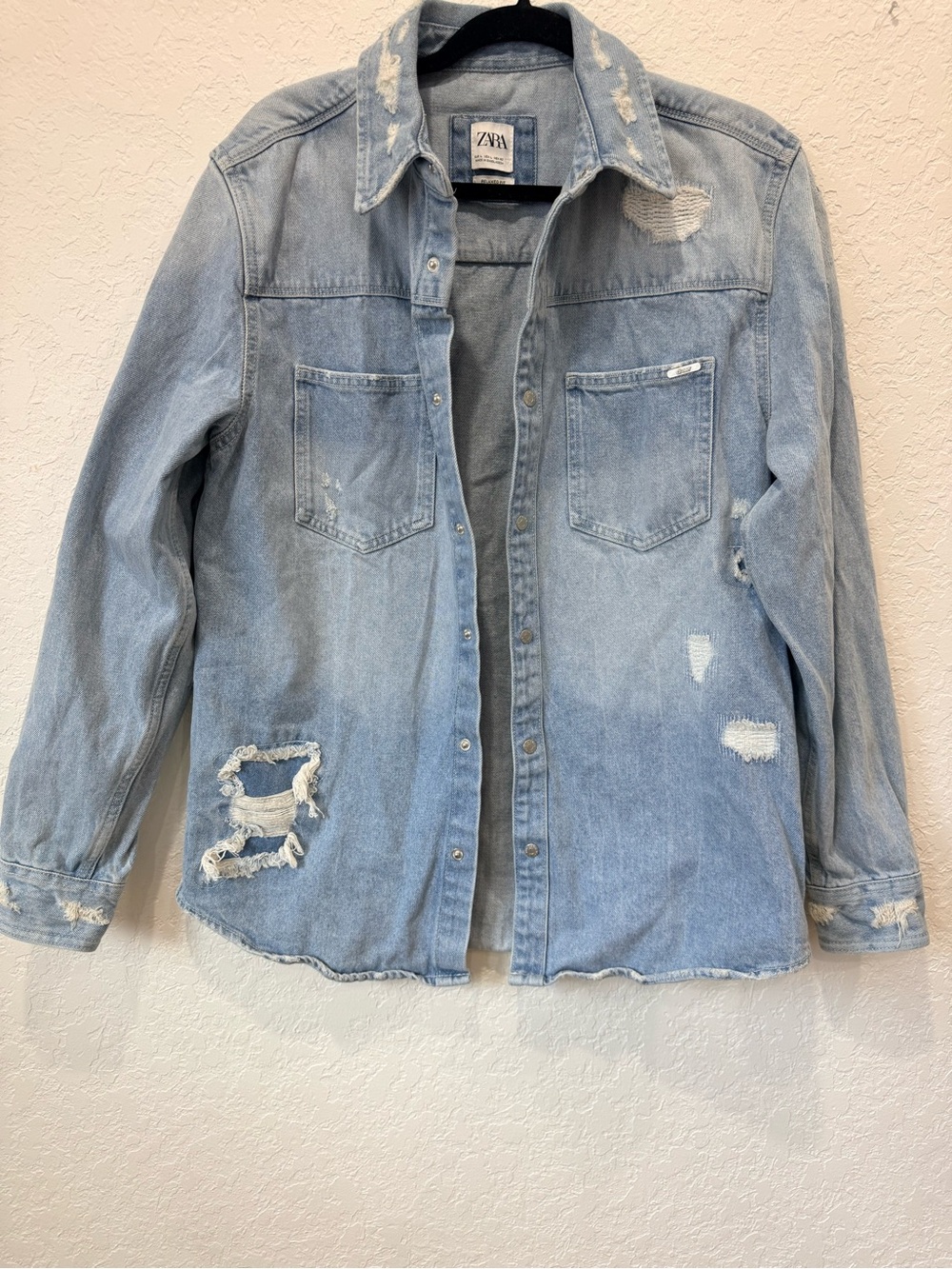ZARA Light Wash Distressed Denim Jacket